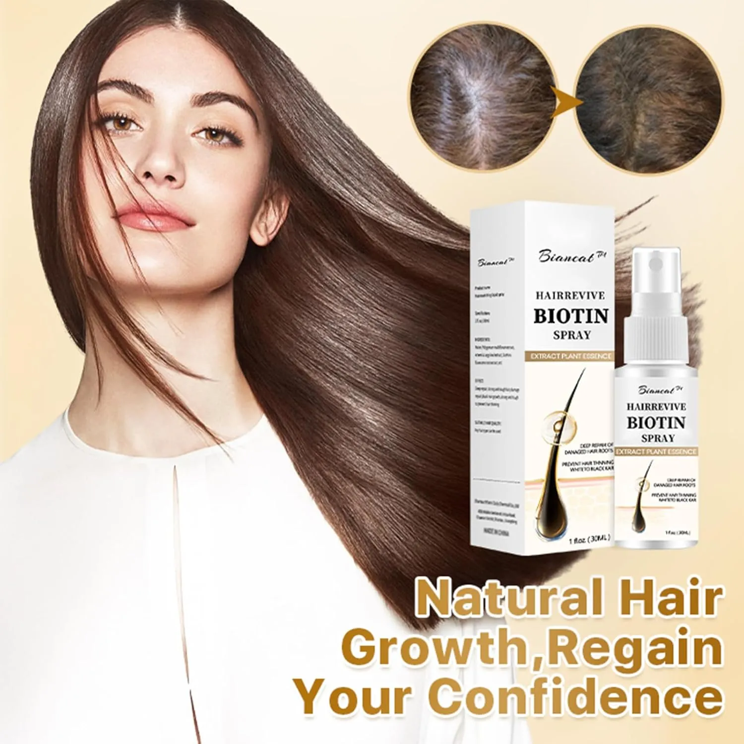 Hair Revive Biotin Spray, Professional Biotin Hair Growth Spray, Biancat Hair Growth Oil Spray, Biotin Hair Scalp Serum for Thicker, Longer & Stronger Hair (2 Bottle)