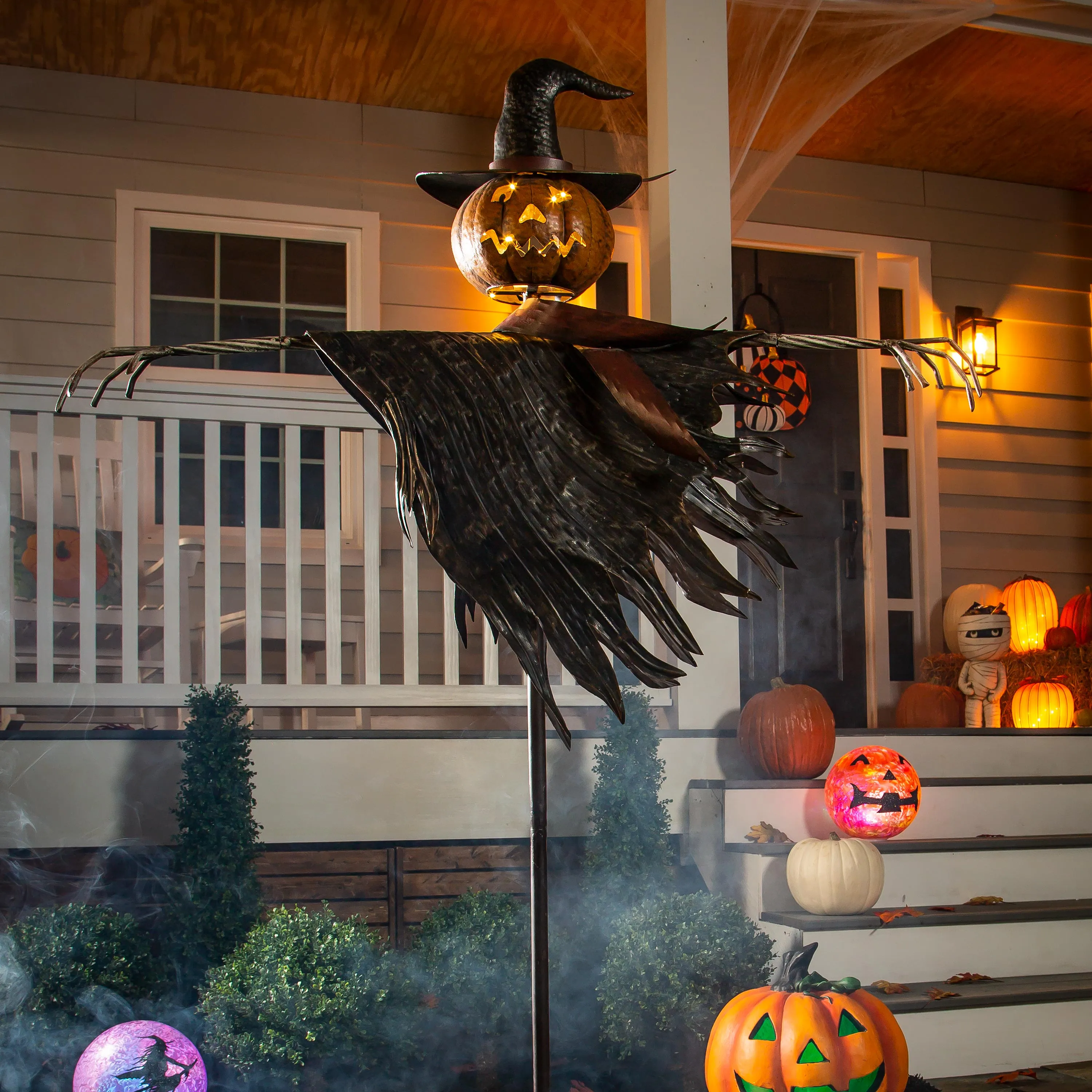 Halloween Solar Scarecrow Jack O' Lantern Metal Ground Stake