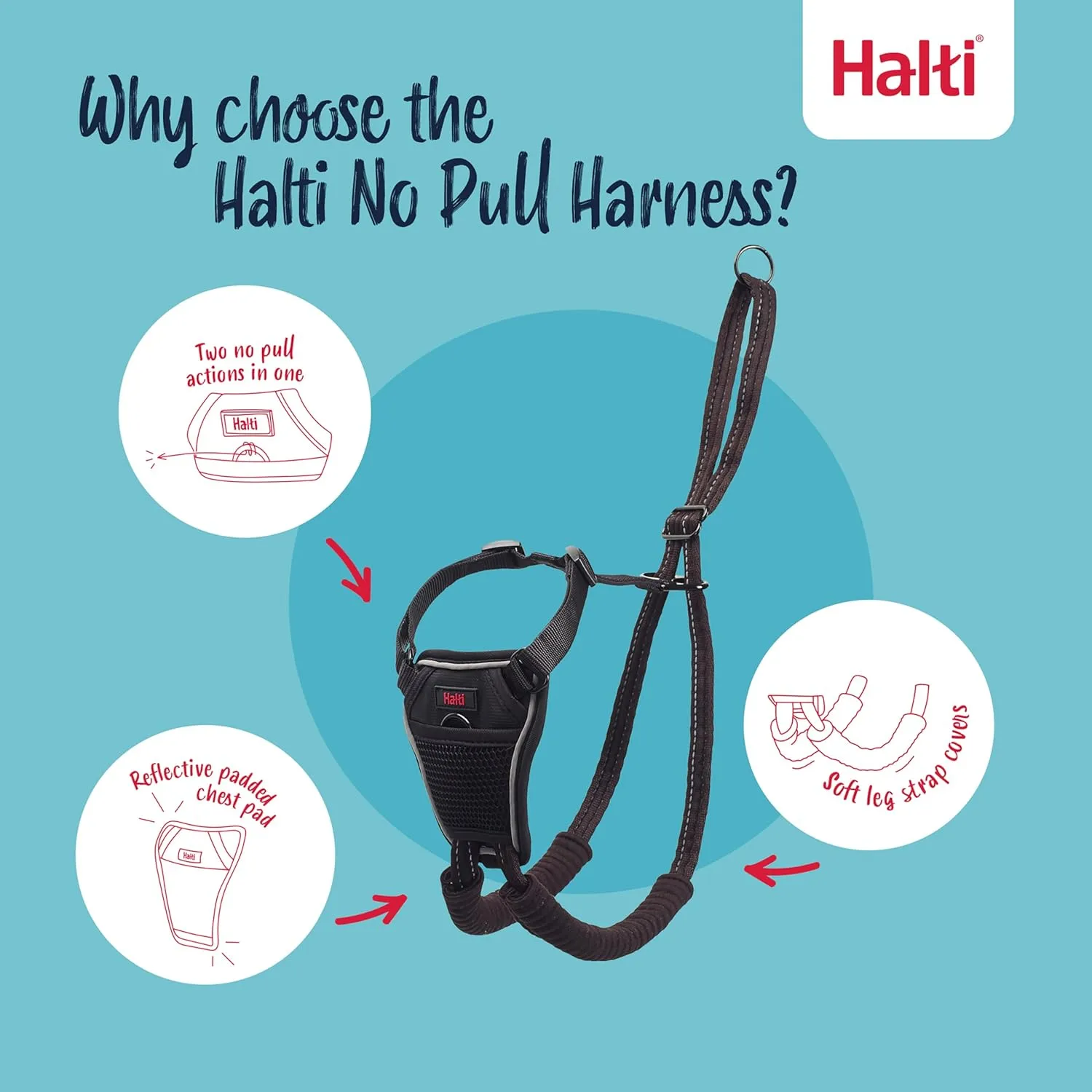HALTI No Pull Harness - To Stop Your Dog Pulling on the Leash. Adjustable, Lightweight and Easy to Use. Reflective Dog Training Harness for Medium Dogs (Size M)