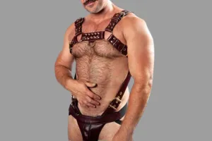 Handcrafted Leather Mens Bondage Harness with Jockstrap