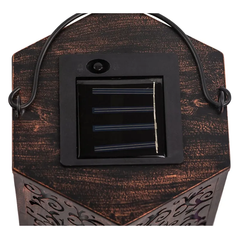 Handpainted Embossed Glass and Metal Solar Lantern, Cabbage Rose,5.91"x5.31"x8.27"inches