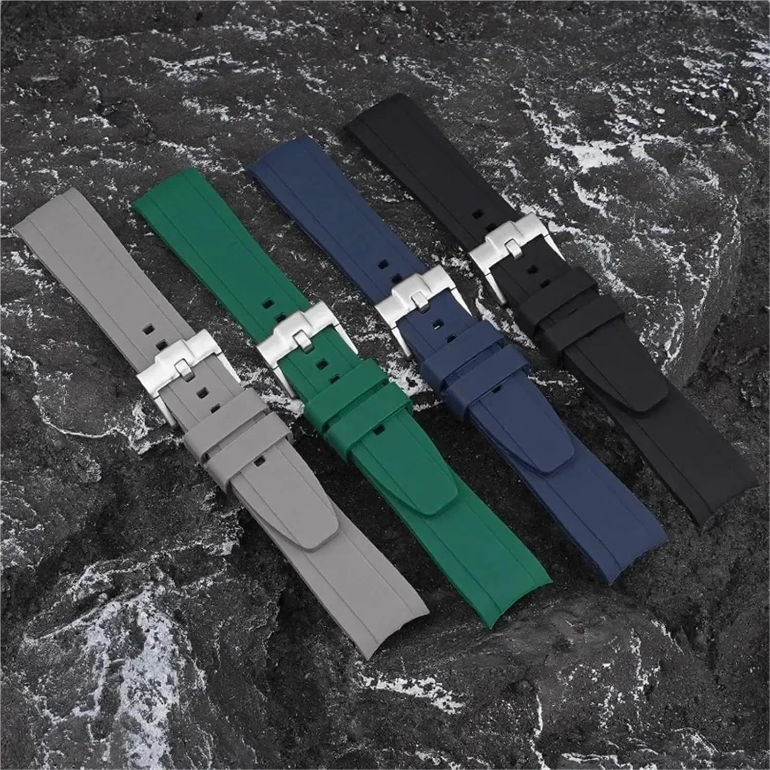 HaoLMi-18/19/20/21/22mm Curved End Rubber Strap Universal Silicone Watch Band Soft Sport Waterproof Replace Bracelet Belt for Men Women