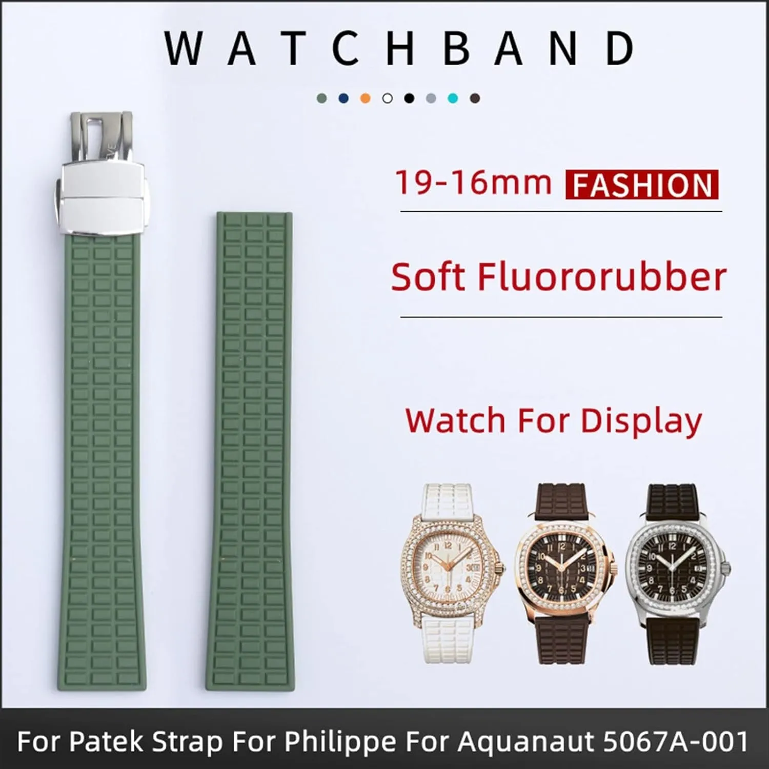HaoLMi-18mm 19mm Waterproof FKM Fluororubber Rubber Watch Band Accessories Replace for Patek Strap for Philippe for Aquanaut 5067A-001 Belt