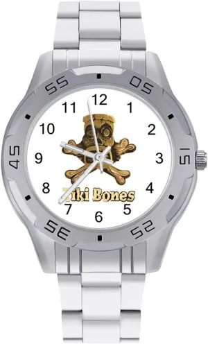 Hawaiian Tiki Bones Simple Stainless Steel Band Business Watch Dress Wrist Unique Luxury Work Casual Waterproof Watches
