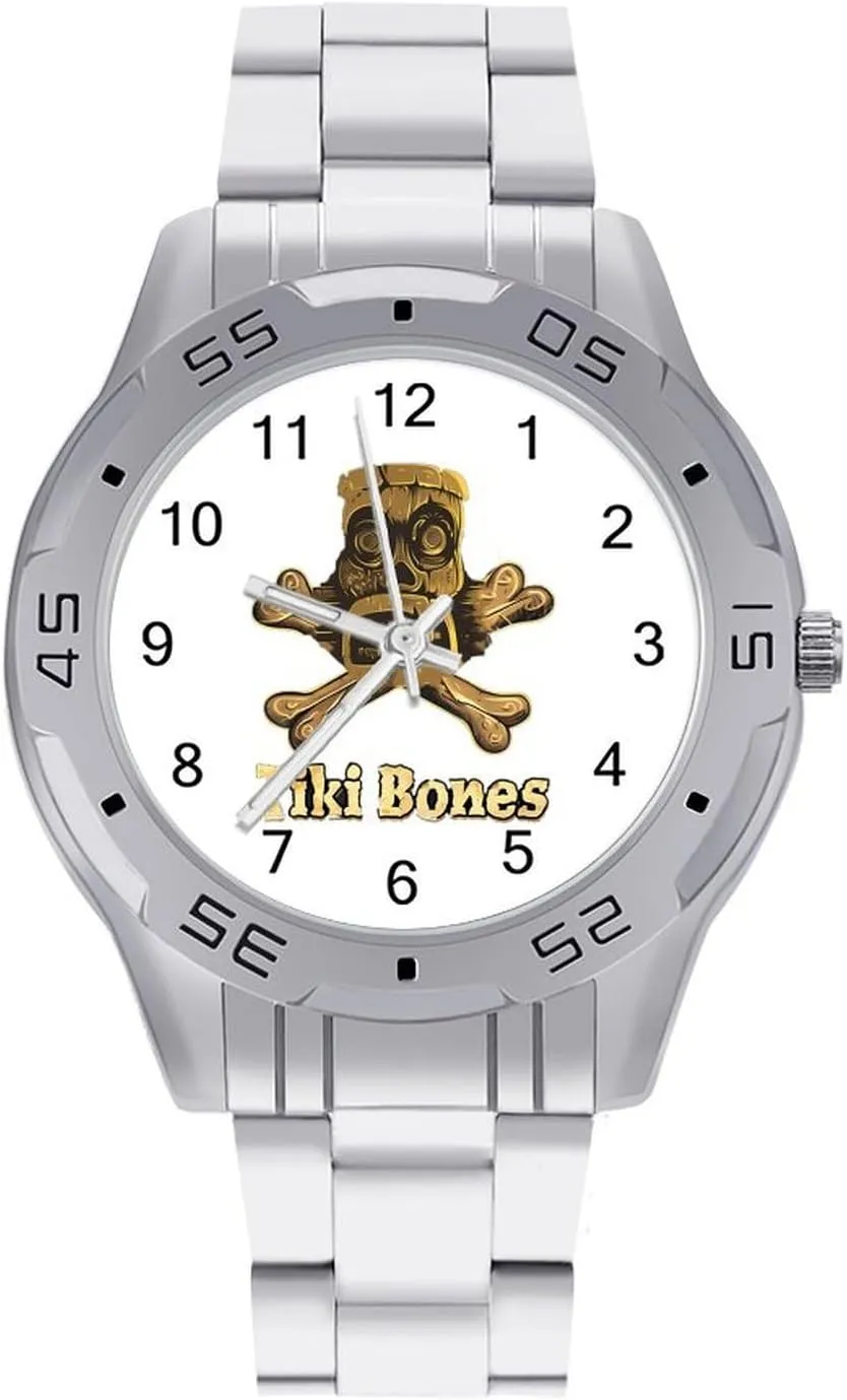 Hawaiian Tiki Bones Simple Stainless Steel Band Business Watch Dress Wrist Unique Luxury Work Casual Waterproof Watches