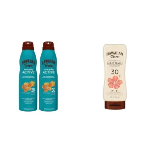 Hawaiian Tropic Everyday Active Clear Spray Sunscreen SPF 30 Twin Pack & Sheer Touch Ultra Radiance Lotion Sunscreen SPF 30