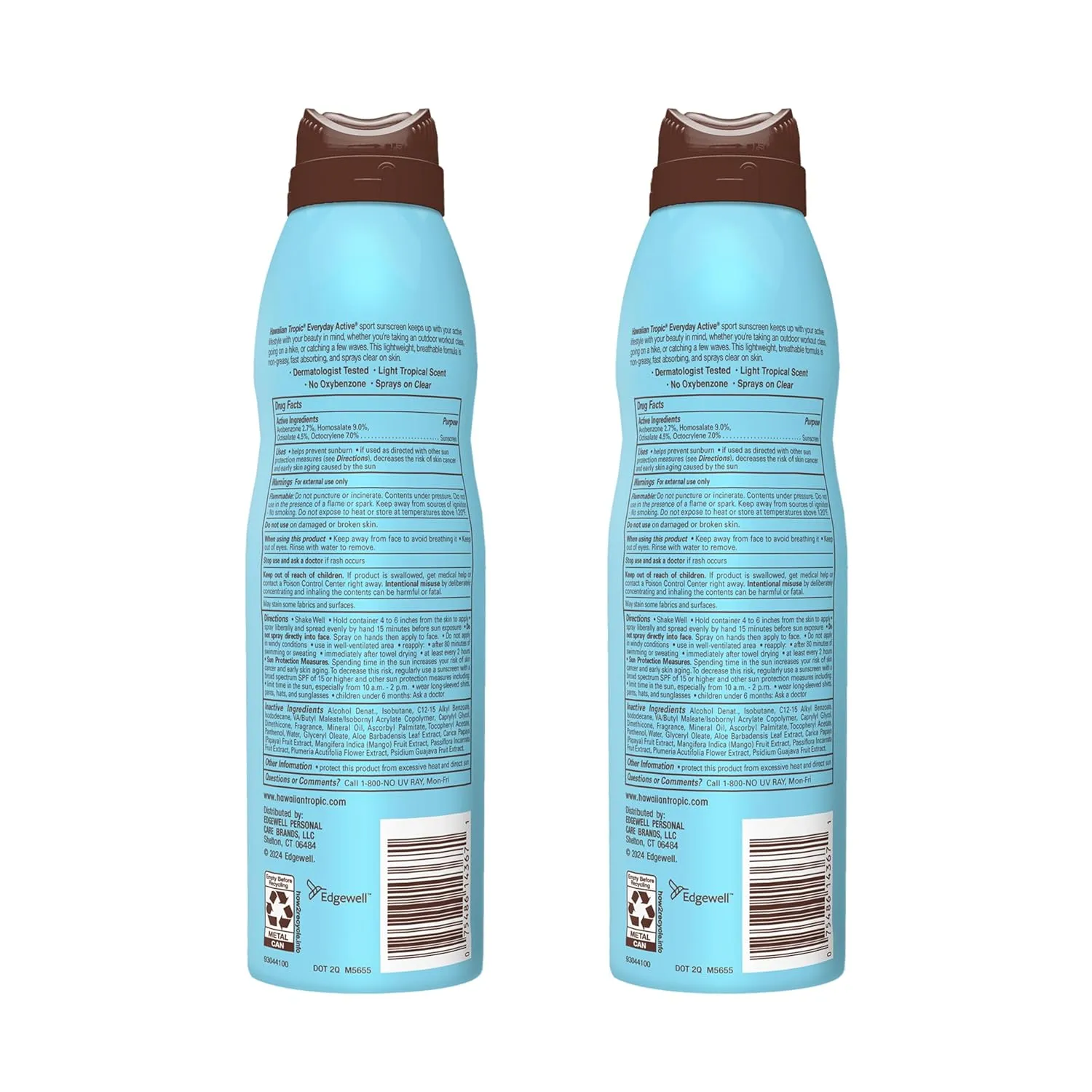 Hawaiian Tropic Everyday Active Spray Sunscreen SPF 50 | Body Sunscreen Spray SPF 50, Sunblock, Oxybenzone-Free, 6oz each Twin Pack