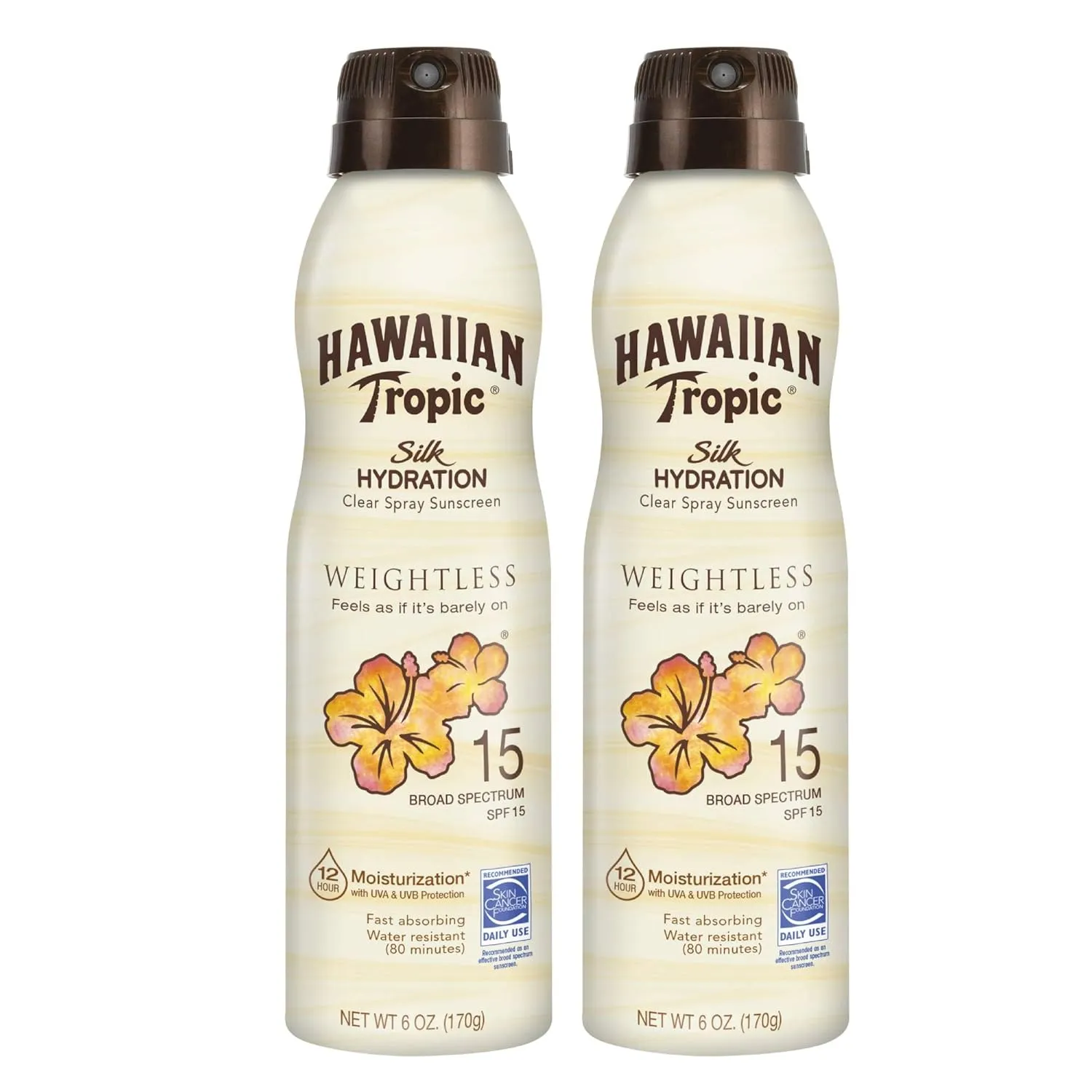 Hawaiian Tropic Weightless Hydration Clear Spray Sunscreen SPF 15 Twin Pack 6oz each & Sheer Touch Ultra Radiance Lotion Sunscreen SPF 30 8oz