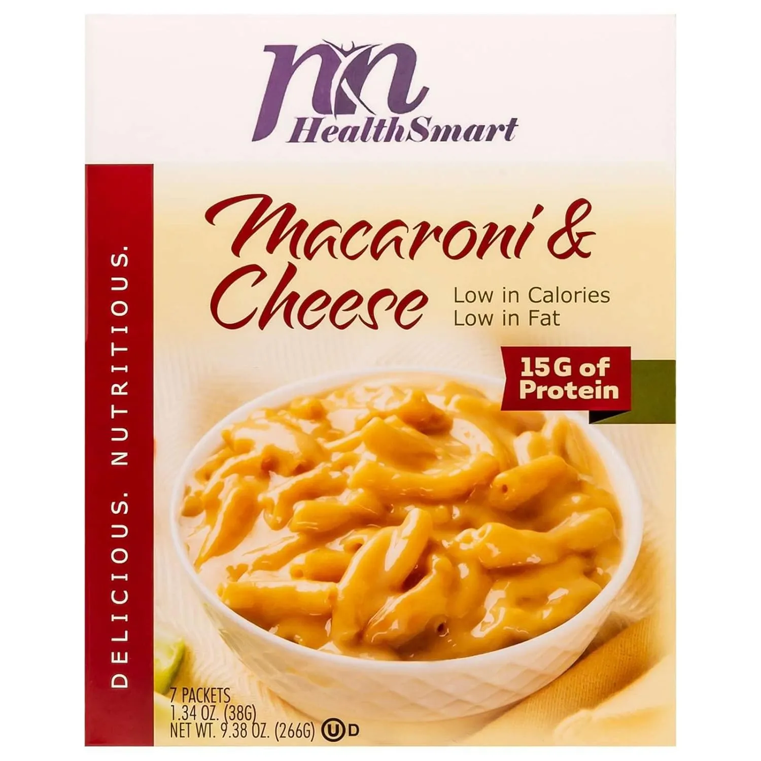 HealthSmart High Protein Creamy Macaroni and Cheese, 15g Protein, Low Calorie, Low Fat, Low Cholesterol, Low Sugar, Quick Delicious Meal, 7 Single Servings