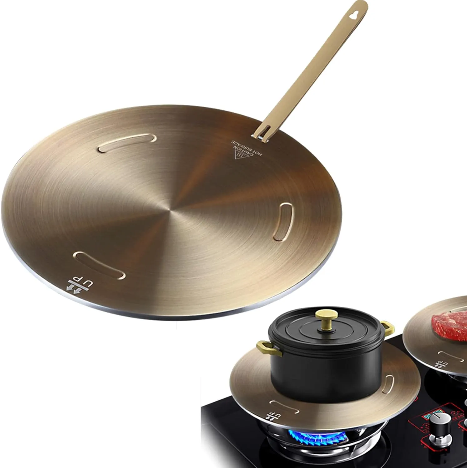 Heat Conduction Plate for Gas Stove, Heat Diffuser Stainless Steel Adapter Plate, with Removable Handle, for Coffee Milk Cookware Simmer Ring Induction Hob Plate Heat Diffuser(7.9inch)