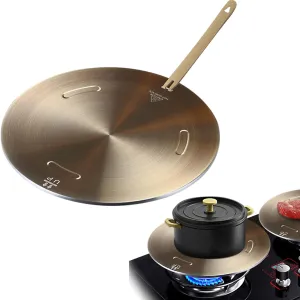 Heat Conduction Plate for Gas Stove, Heat Diffuser Stainless Steel Adapter Plate, with Removable Handle, for Coffee Milk Cookware Simmer Ring Induction Hob Plate Heat Diffuser(7.9inch)