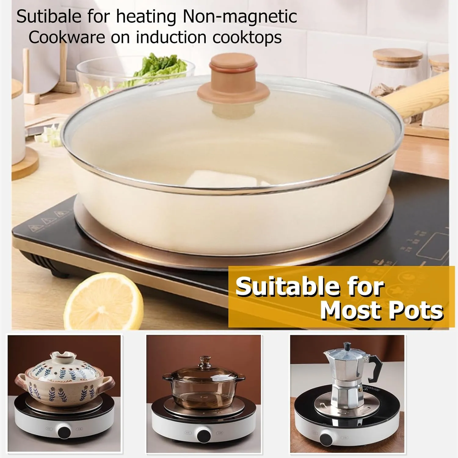 Heat Conduction Plate for Gas Stove, Heat Diffuser Stainless Steel Adapter Plate, with Removable Handle, for Coffee Milk Cookware Simmer Ring Induction Hob Plate Heat Diffuser(7.9inch)