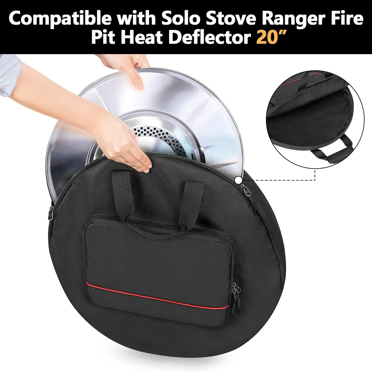 Heat Deflector Carry Bag Compatible with Solo Stove Ranger Heat Deflector 20”, Heat Deflector Transport and Storage Case with Handle & Pocket for Fire Pit Accessories, Dia: 21.5", Small