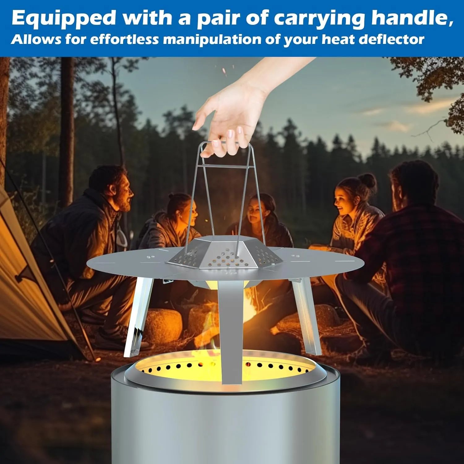 Heat Deflector for Solo Stove Bonfire 19.5" Stainless Steel Heat Diffuser Accessories with Carrying Handle and 3 Support Leg for 19.5" Other Outdoor Indoor Fire Pits
