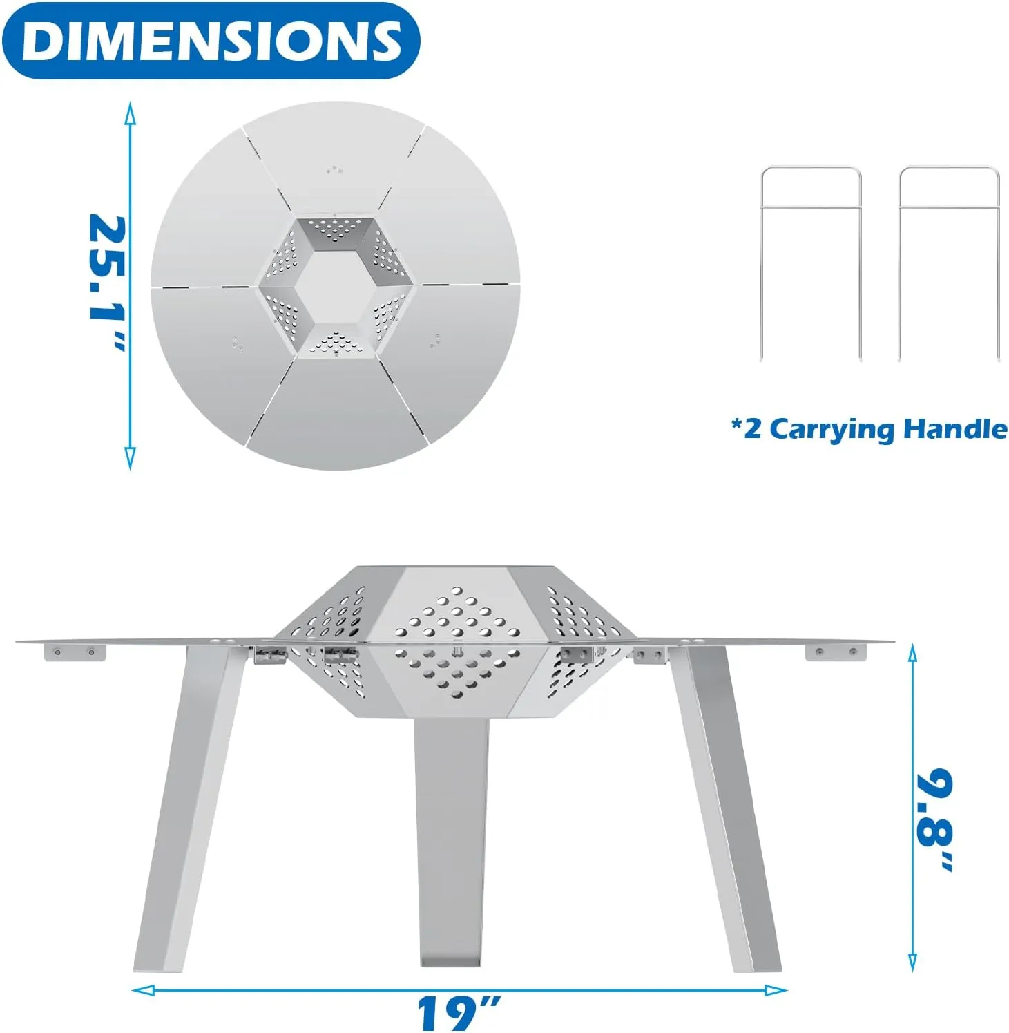 Heat Deflector for Solo Stove Bonfire 19.5" Stainless Steel Heat Diffuser Accessories with Carrying Handle and 3 Support Leg for 19.5" Other Outdoor Indoor Fire Pits