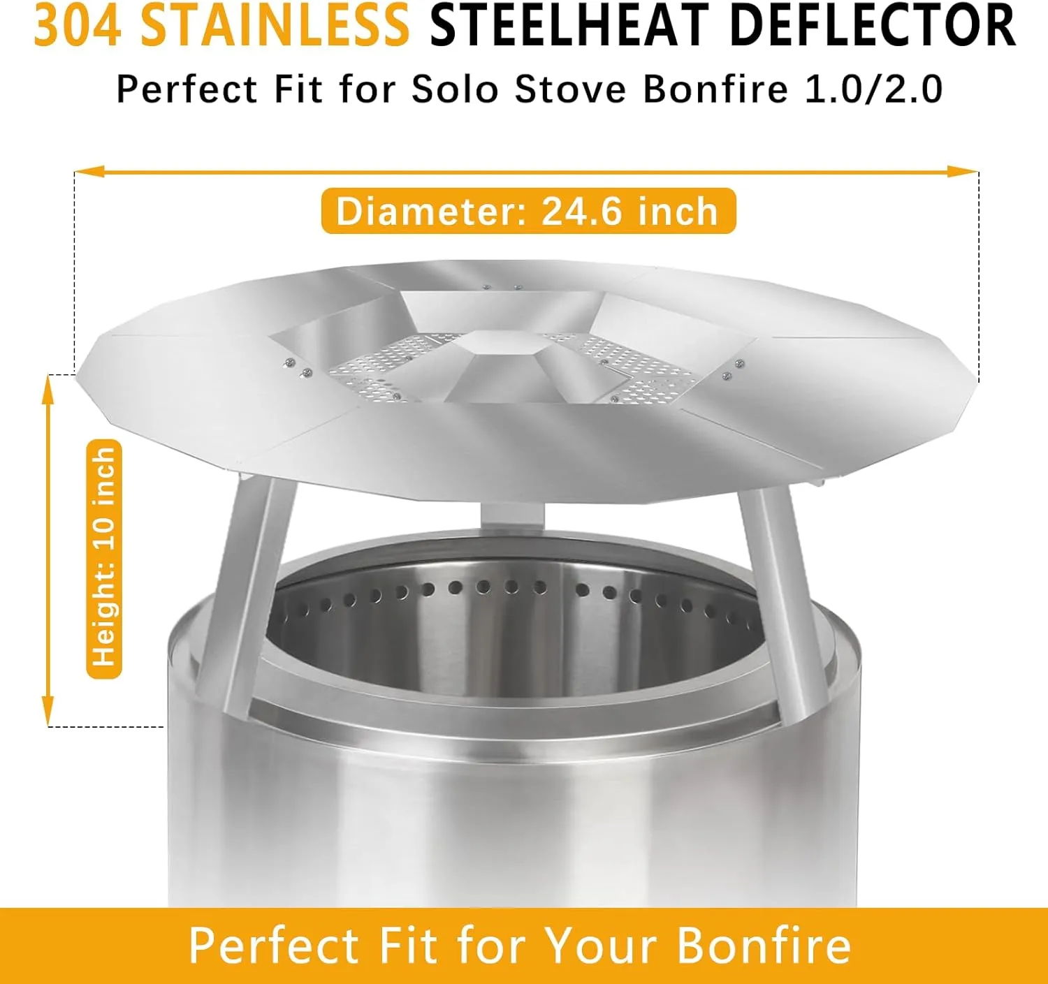 Heat Deflector for Solo Stove Bonfire1.0/2.0 and Other 19.5" Fire Pit - Accessory for Fire Pit, 304 Stainless Steel with 3 Legs Accessory.