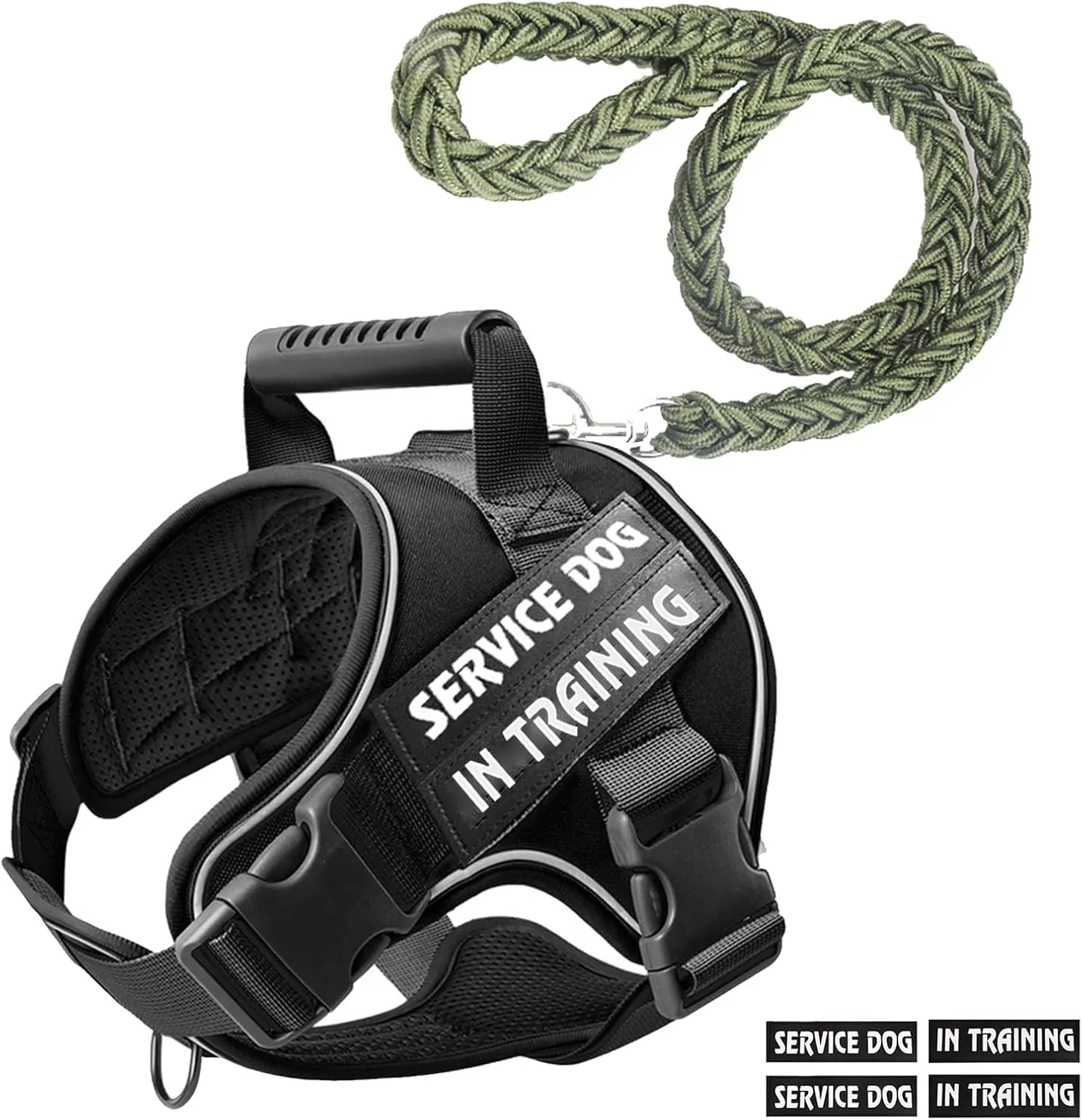 Heavy Duty Tactical Dog Harness for Dogs Adjustable Soft Padded Dog Vest with Hand Woven Pope for Working Dog Harnesses Large (Black, L)
