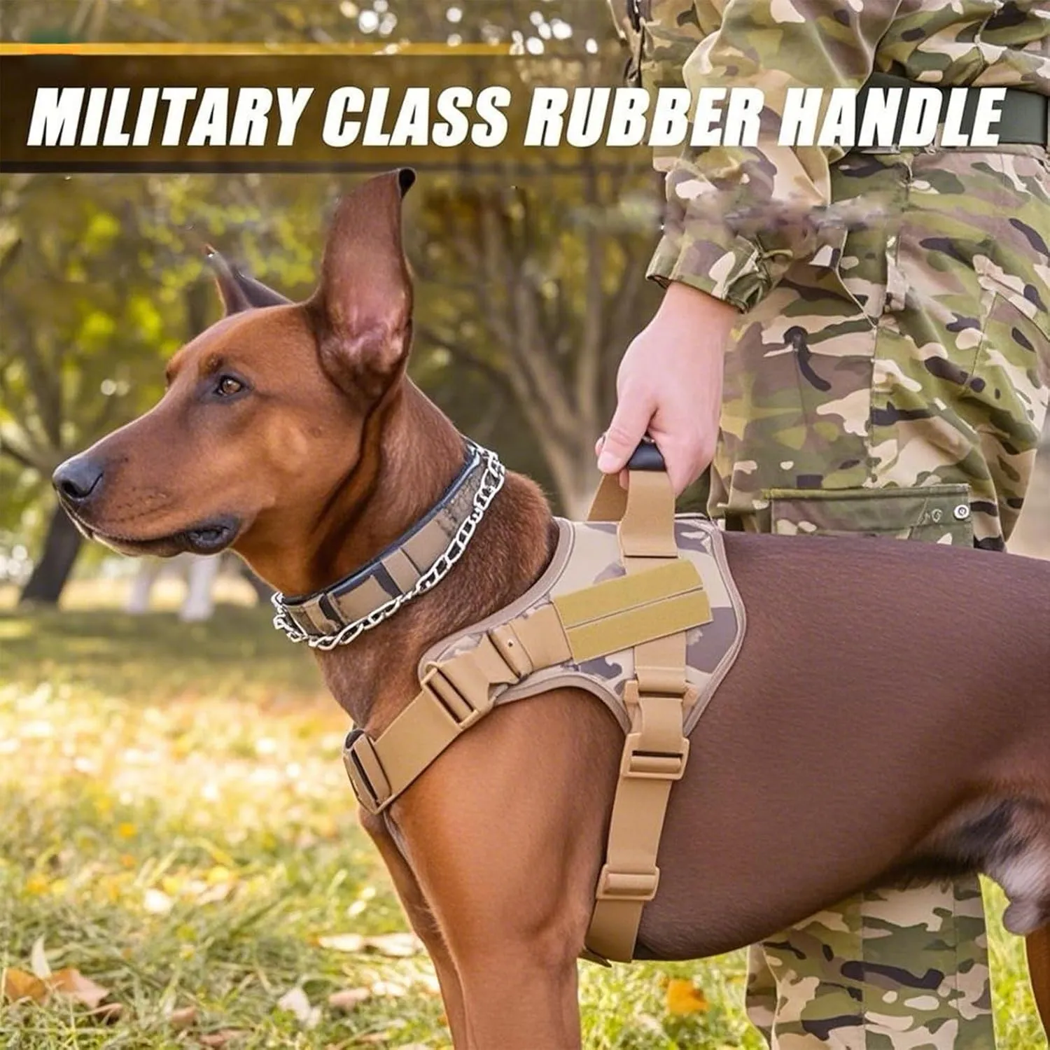 Heavy Duty Tactical Dog Harness for Dogs Adjustable Soft Padded Dog Vest with Hand Woven Pope for Working Dog Harnesses Large (Black, L)