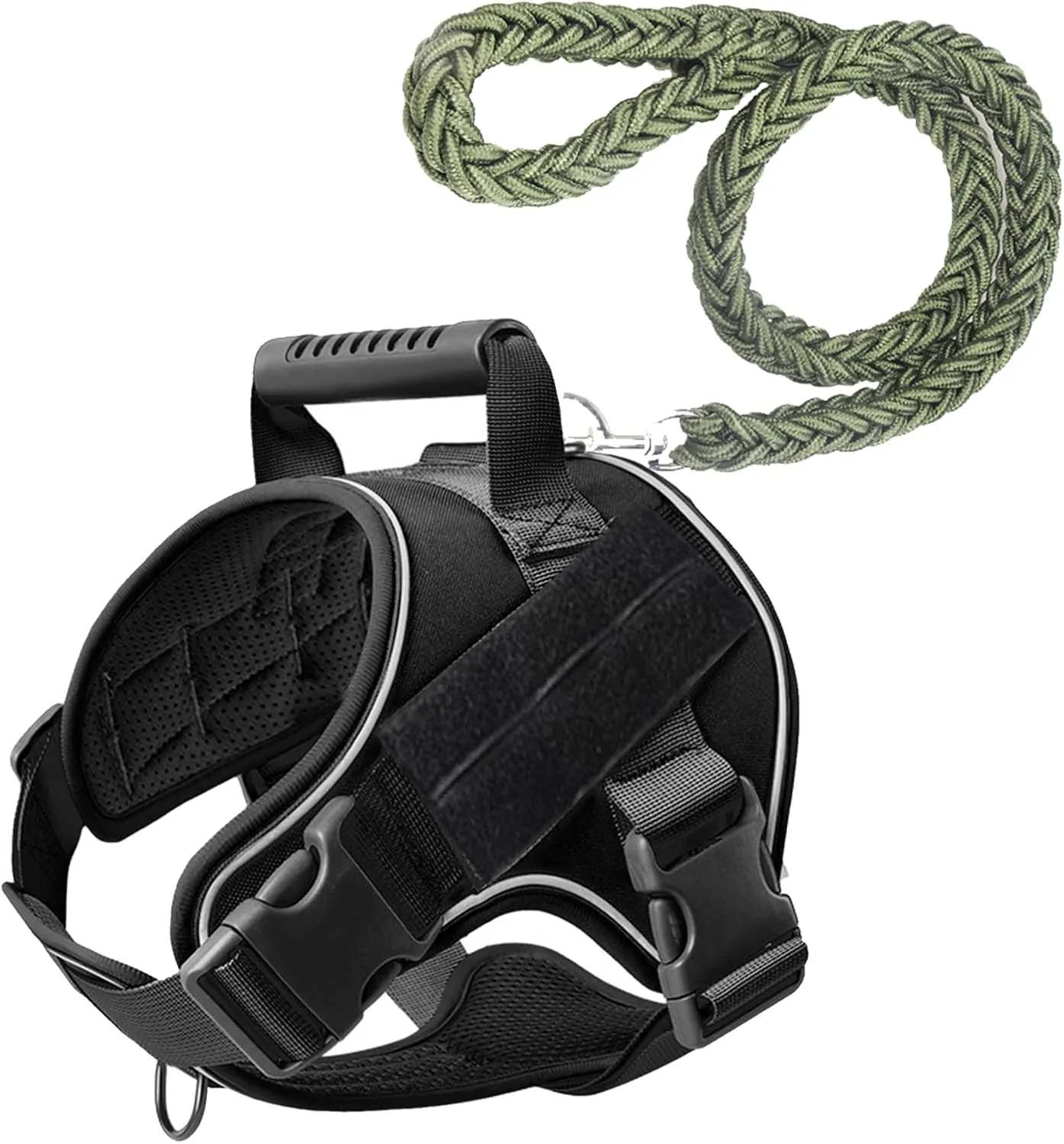 Heavy Duty Tactical Dog Harness for Dogs Adjustable Soft Padded Dog Vest with Hand Woven Pope for Working Dog Harnesses Large (Black, L)