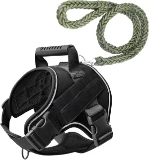 Heavy Duty Tactical Dog Harness for Dogs Adjustable Soft Padded Dog Vest with Hand Woven Pope for Working Dog Harnesses Large (Black, L)