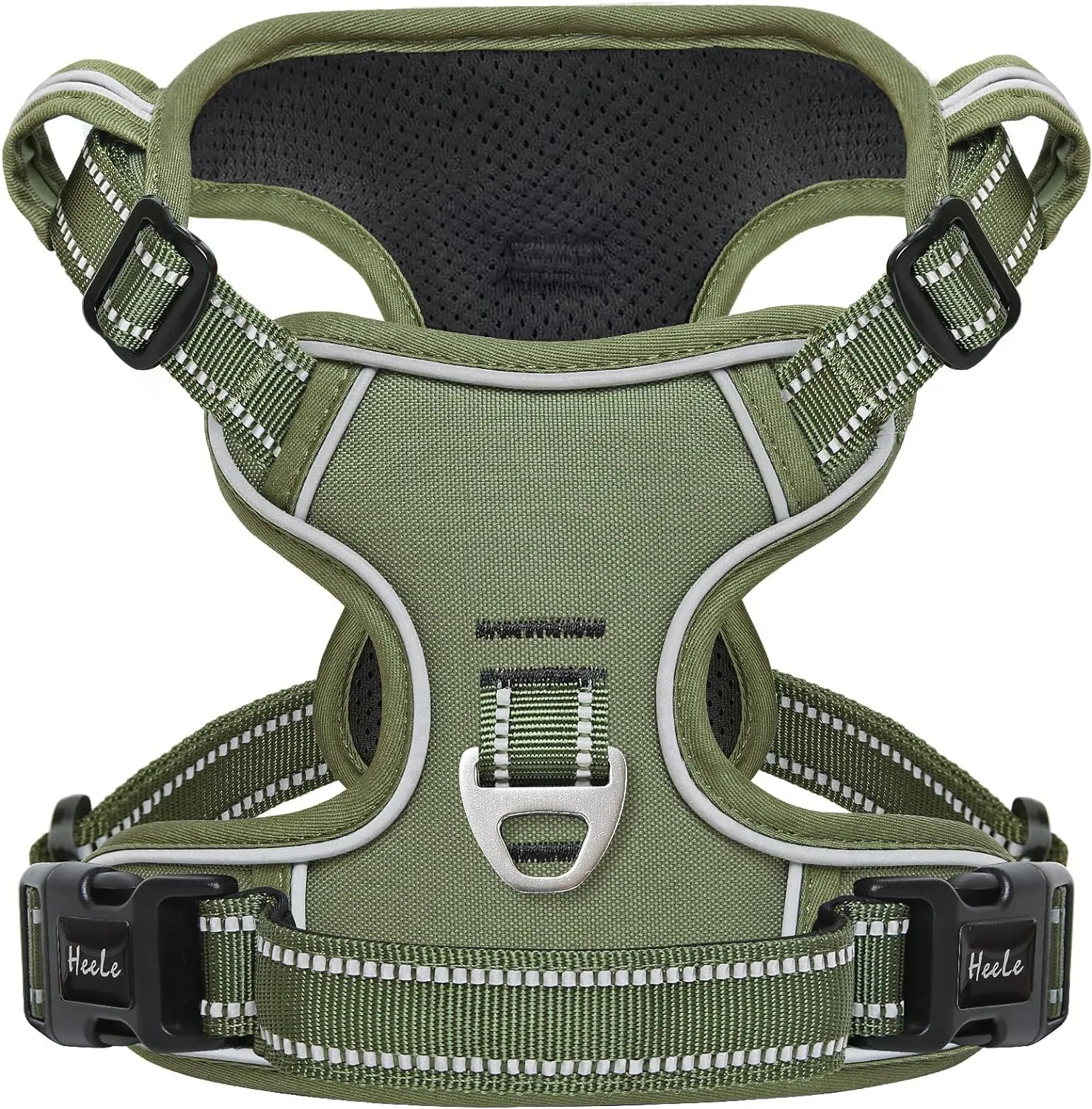 HEELE Dog Harness, Dog Harness for Small Medium Large Dogs No Pull Adjustable Padded Reflective Harness with Handle for Walking Training, Green, L