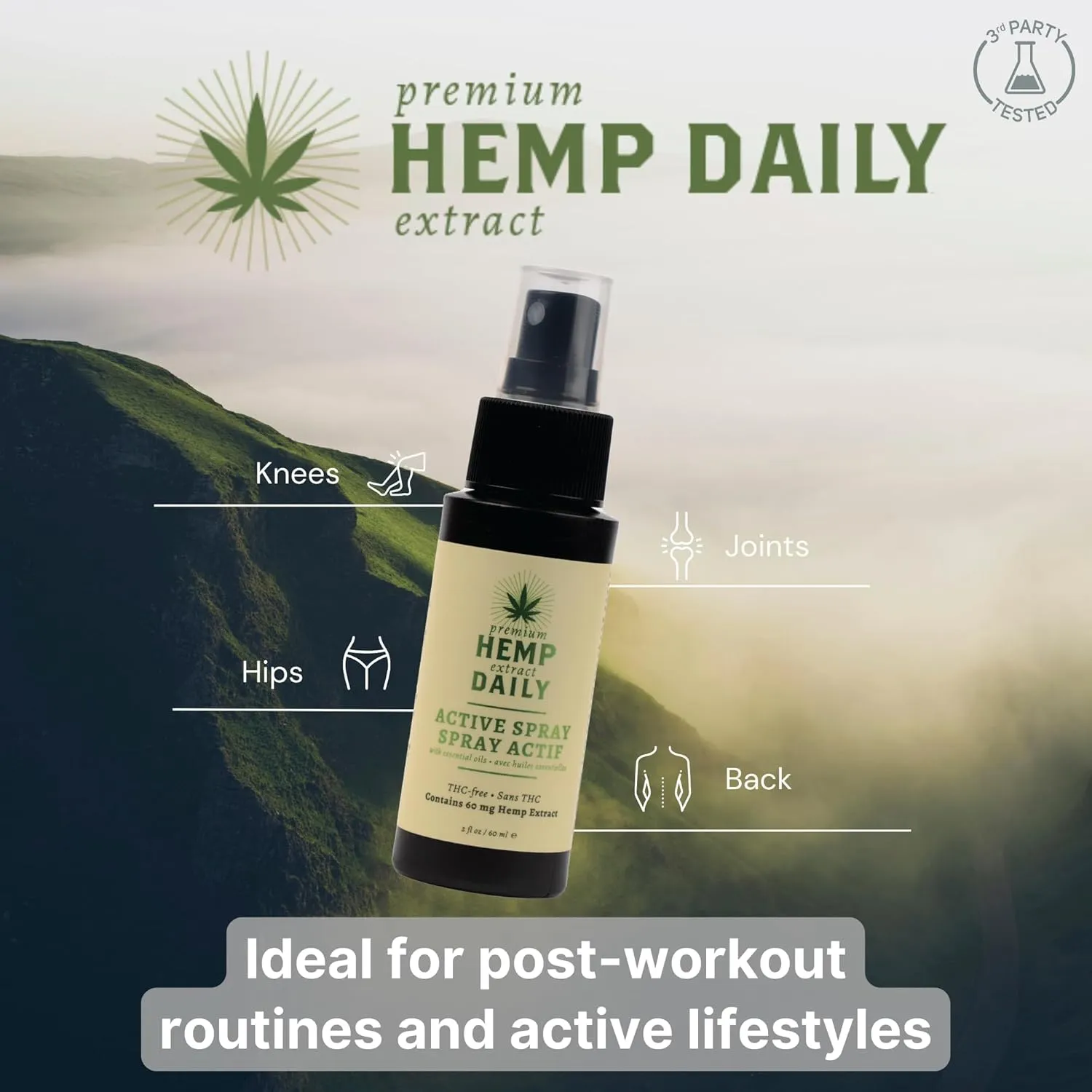 Hemp Daily Active Spray | Hemp Spray with Essential Oils | Vegan, Organic Ingredients, Calming | 2 Fluid Ounces, 2 Pack