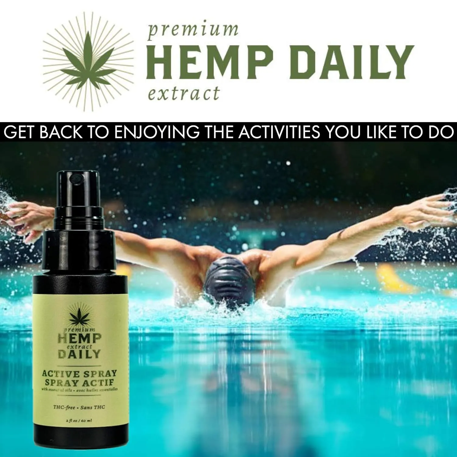 Hemp Daily Active Spray | Hemp Spray with Essential Oils | Vegan, Organic Ingredients, Calming | 2 Fluid Ounces, 2 Pack