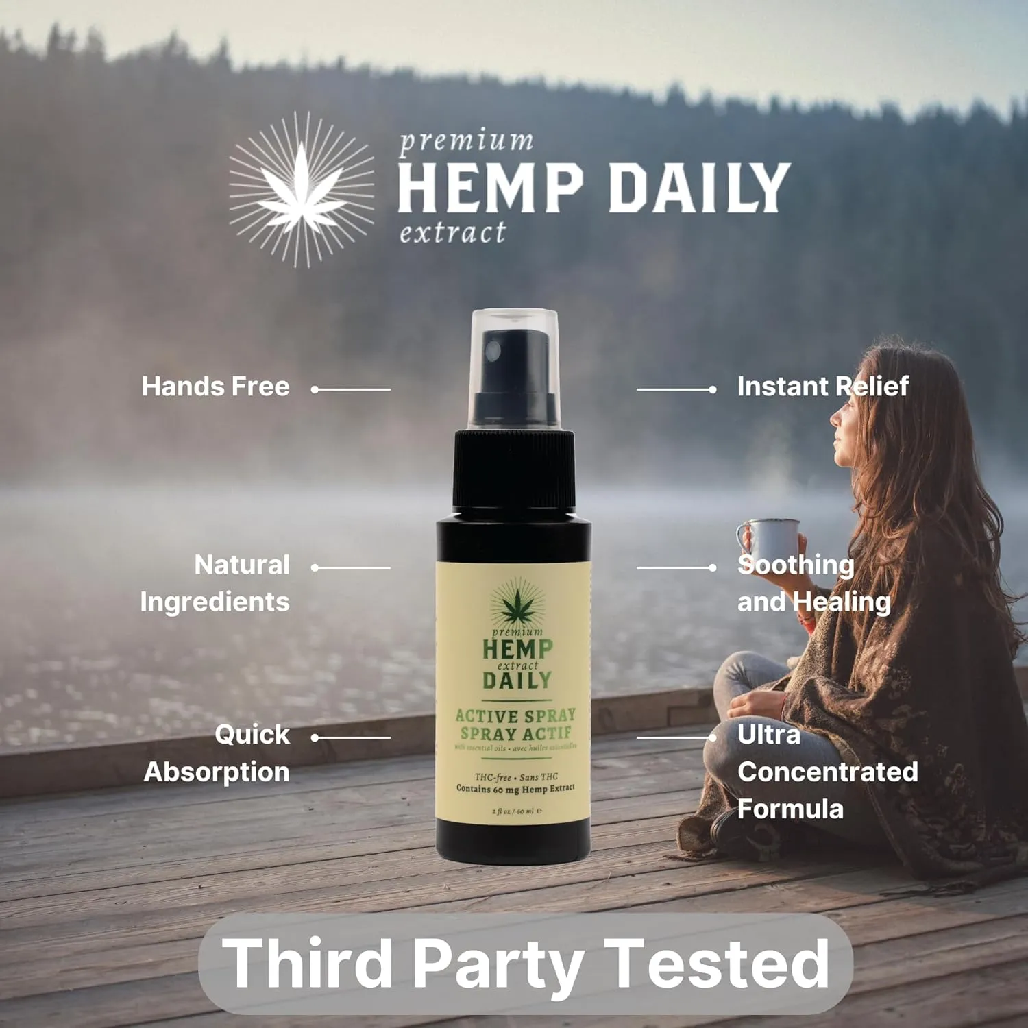 Hemp Daily Active Spray | Hemp Spray with Essential Oils | Vegan, Organic Ingredients, Calming | 2 Fluid Ounces, 2 Pack