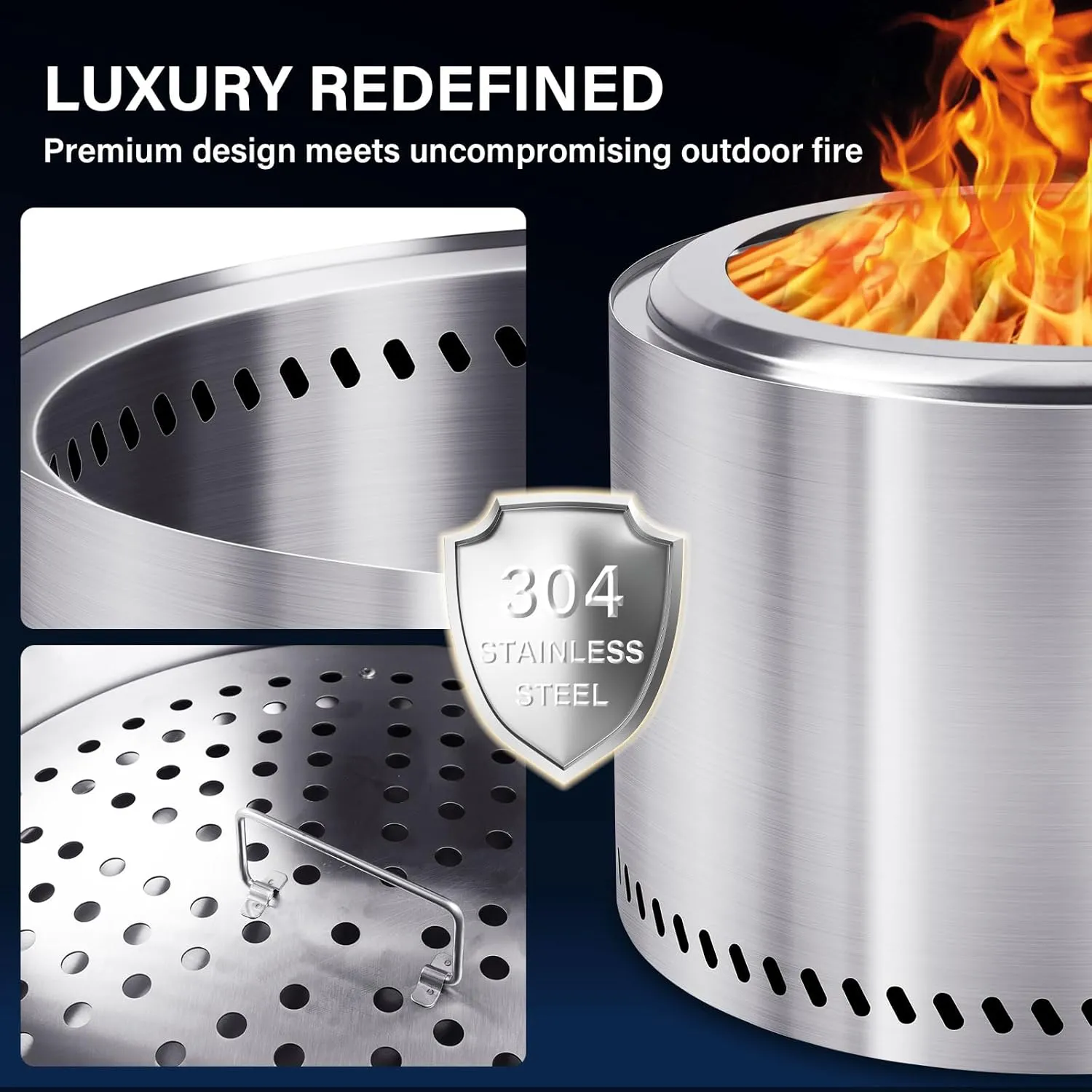 HGD 19.5" Smokeless Fire Pit Outdoor, Stainless Steel Wood Burning Firepit with Secondary Combustion, Backyard Patio Stove for Garden, BBQ & Bonfire