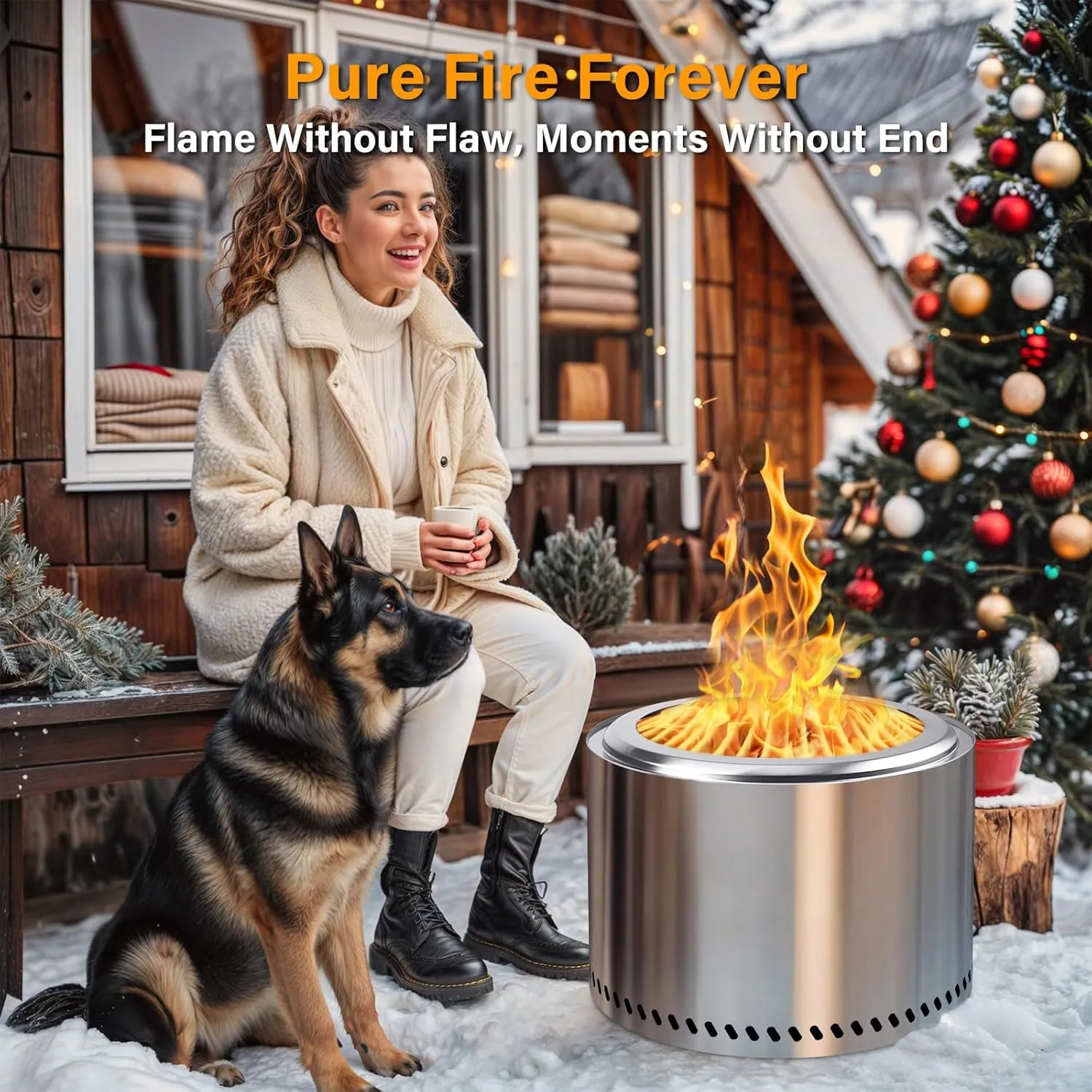 HGD 19.5" Smokeless Fire Pit Outdoor, Stainless Steel Wood Burning Firepit with Secondary Combustion, Backyard Patio Stove for Garden, BBQ & Bonfire