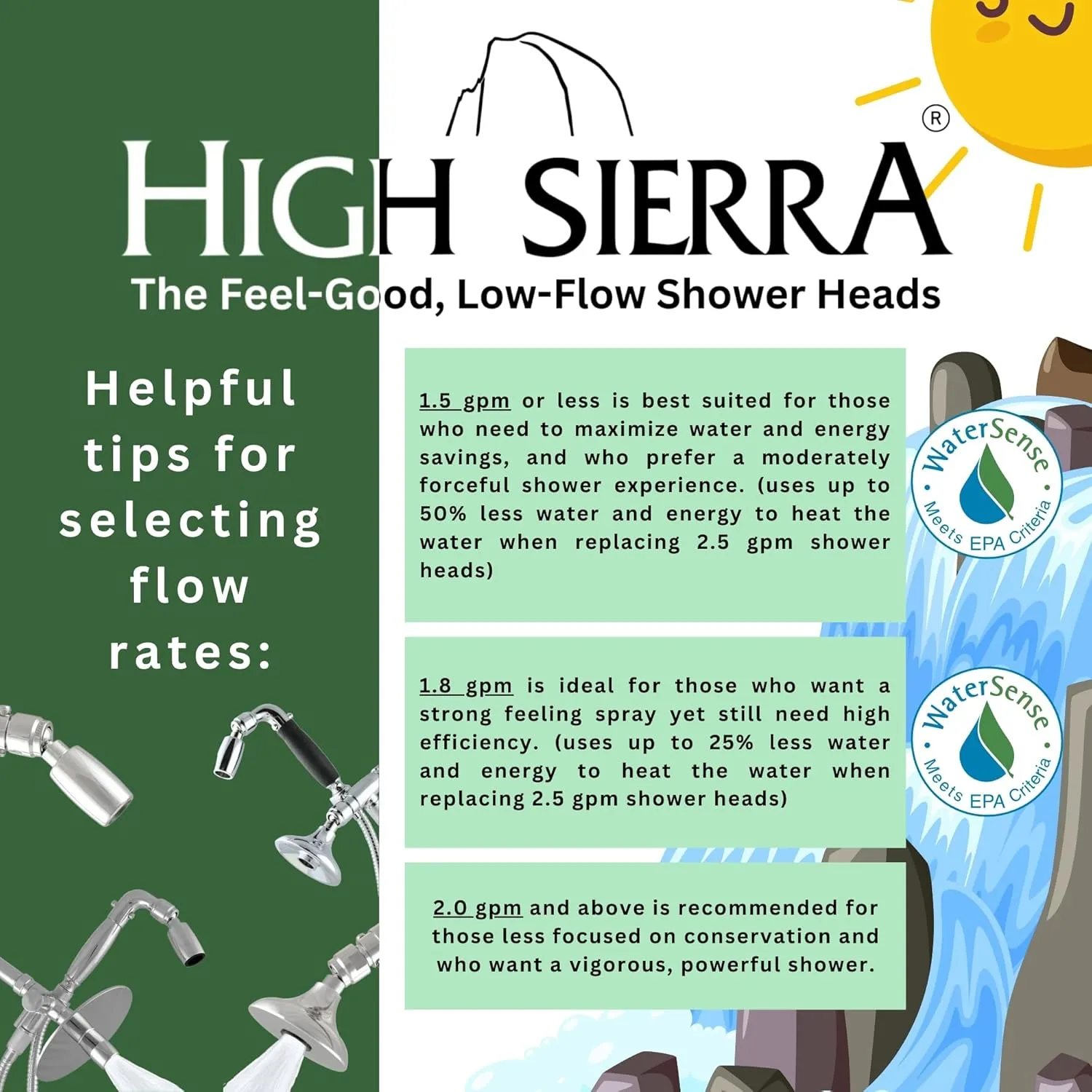 High Sierra Showerheads® - Solid Metal 2.0 GPM High-Flow Shower Head with Pressure Control Valve that Shuts It Off to Just a Trickle - Brushed Nickel