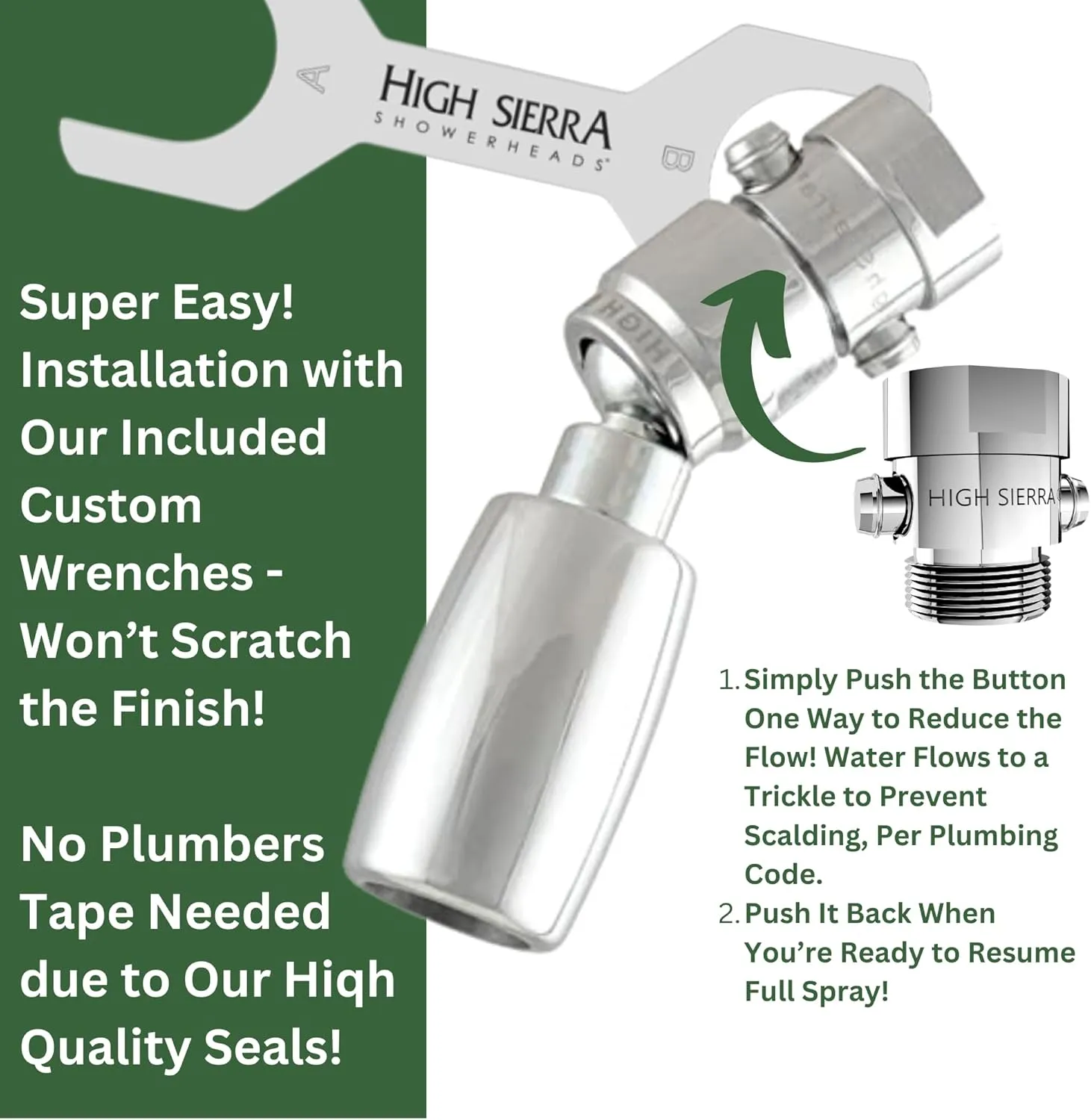 High Sierra Showerheads® - Solid Metal 2.0 GPM High-Flow Shower Head with Pressure Control Valve that Shuts It Off to Just a Trickle - Matte Black