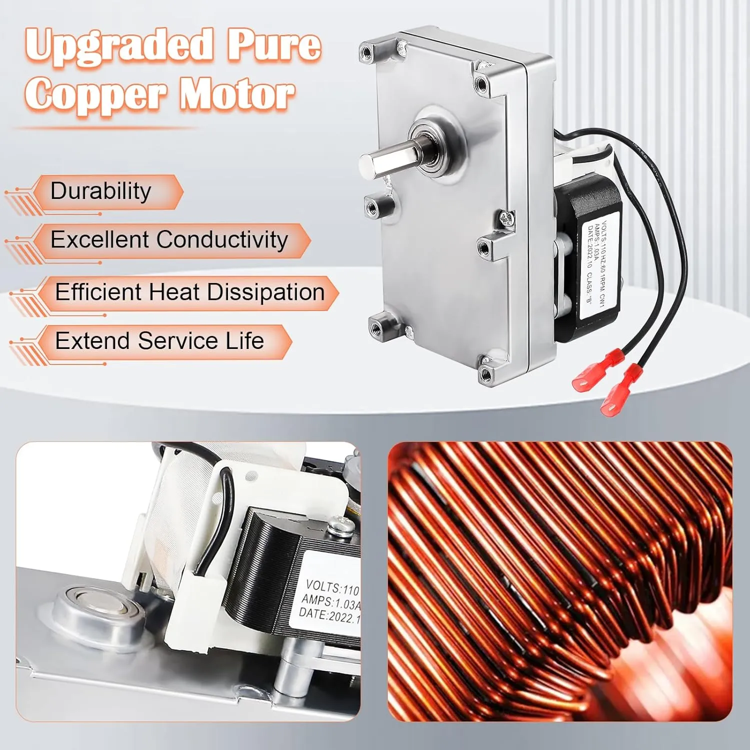 Hiorucet RPP102658 Auger Motor Replacement for Austroflamm Integra, Wega Pellet Stove Parts, 1RPM Clockwise Auger Feed Motor for Austroflamm Pellet Stoves.