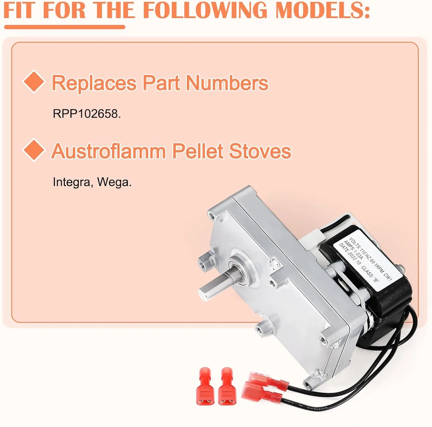 Hiorucet RPP102658 Auger Motor Replacement for Austroflamm Integra, Wega Pellet Stove Parts, 1RPM Clockwise Auger Feed Motor for Austroflamm Pellet Stoves.