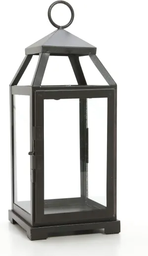 Hosley 14 Inch High Large Clear Glass Iron Classic Style Lantern Elegant Candle Holder for Home Decor Vintage-Inspired Centerpiece with Stylish Iron Frame Indoor/Outdoor Lighting Accent Timeless