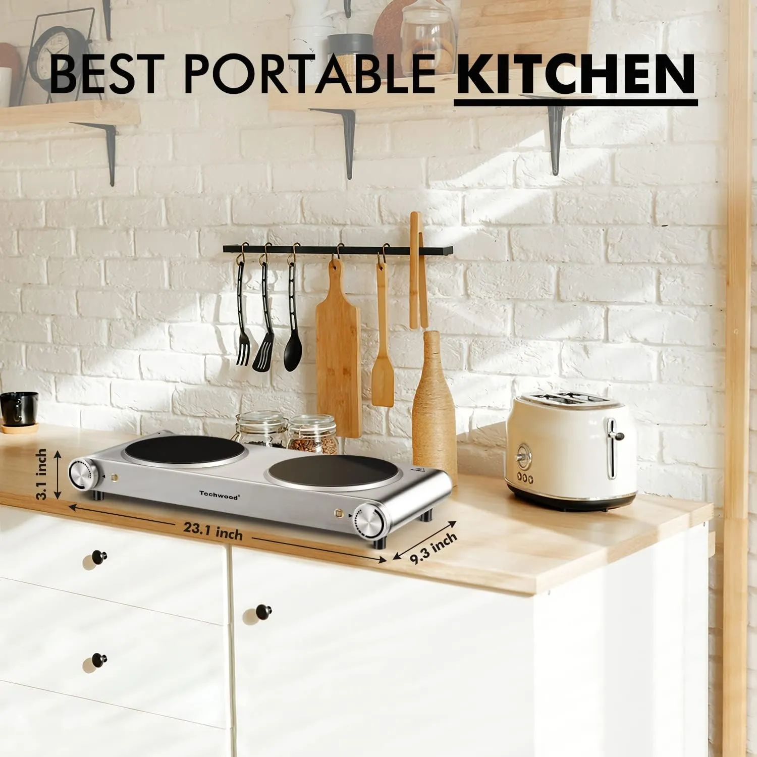 Hot Plate, Techwood Electric Stove Countertop Double Burners for Cooking Infrared Ceramic 1800W Dual Cooktops With Adjustable Temperature Control Brushed Stainless Steel Easy To Clean Upgraded Version