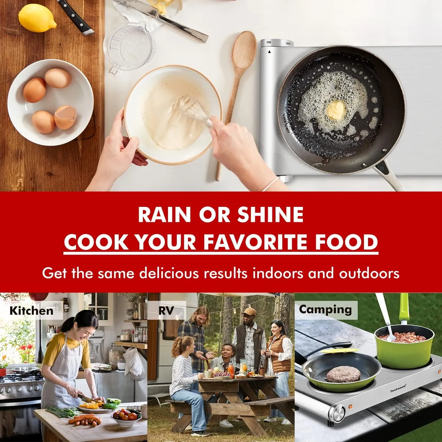 Hot Plate, Techwood Electric Stove Countertop Double Burners for Cooking Infrared Ceramic 1800W Dual Cooktops With Adjustable Temperature Control Brushed Stainless Steel Easy To Clean Upgraded Version