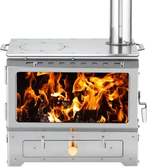 Hot Tent Stove Wood Stove for Tent Stainless Steel Tent Stove for Outdoor Camping Cooking and Heating with 4 Pipes