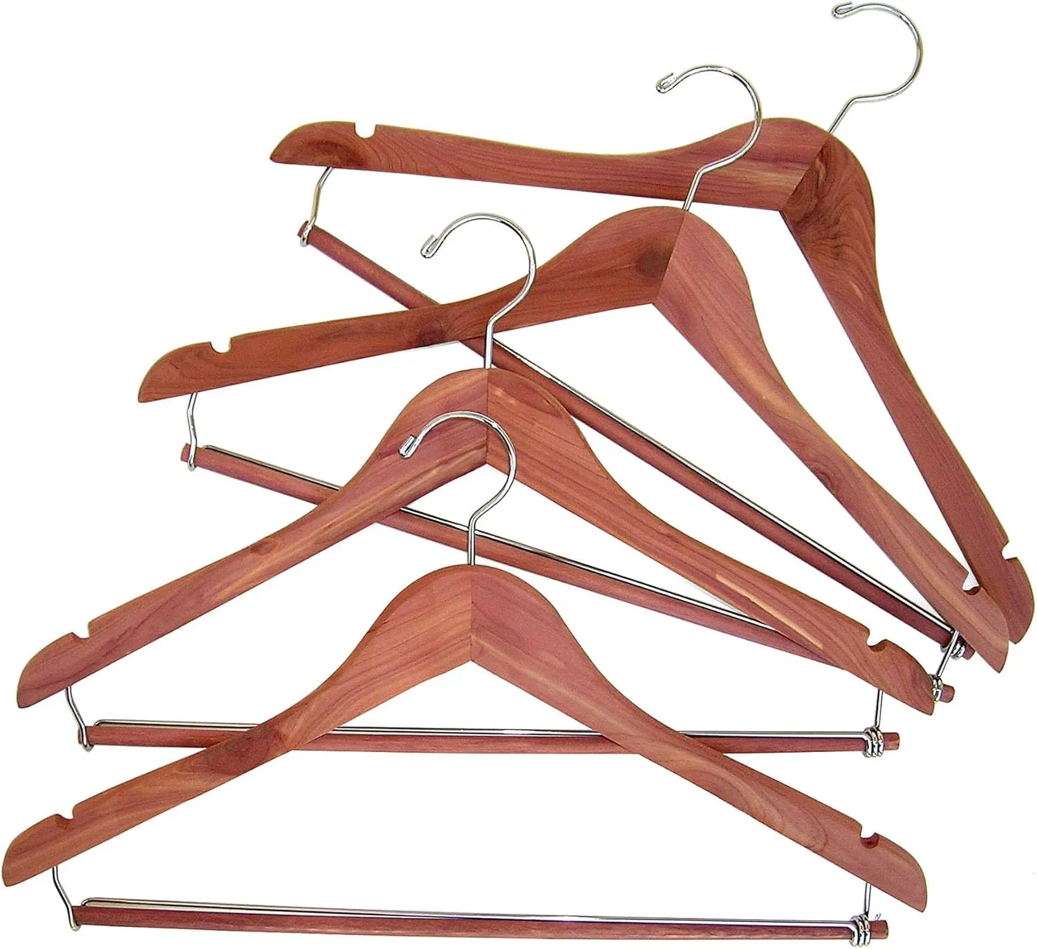 Household Essentials CedarFresh 26340 Red Cedar Wood Clothes Hangers | Locking Trouser Bar and Swivel Hook | Set of 4