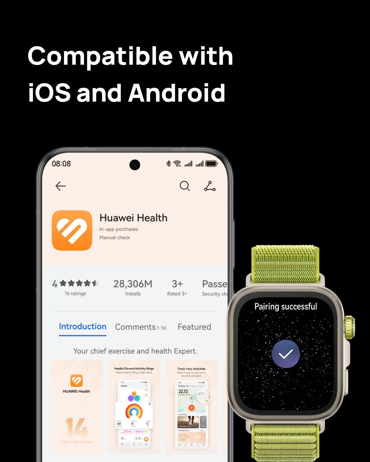HUAWEI Watch FIT4 Pro Smartwatch, 1.82" Sapphire Display Titanium Alloy Bezel, Up to 10-Day Battery Life, Dual Band GPS, Golf Courses map, 40 m Free Diving, Compatible with Android iOS, Black