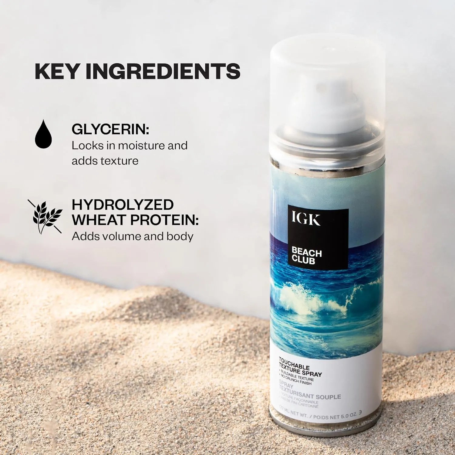 IGK BEACH CLUB Touchable Texture Spray | Hold   Volume   Lightweight | Vegan   Cruelty Free |