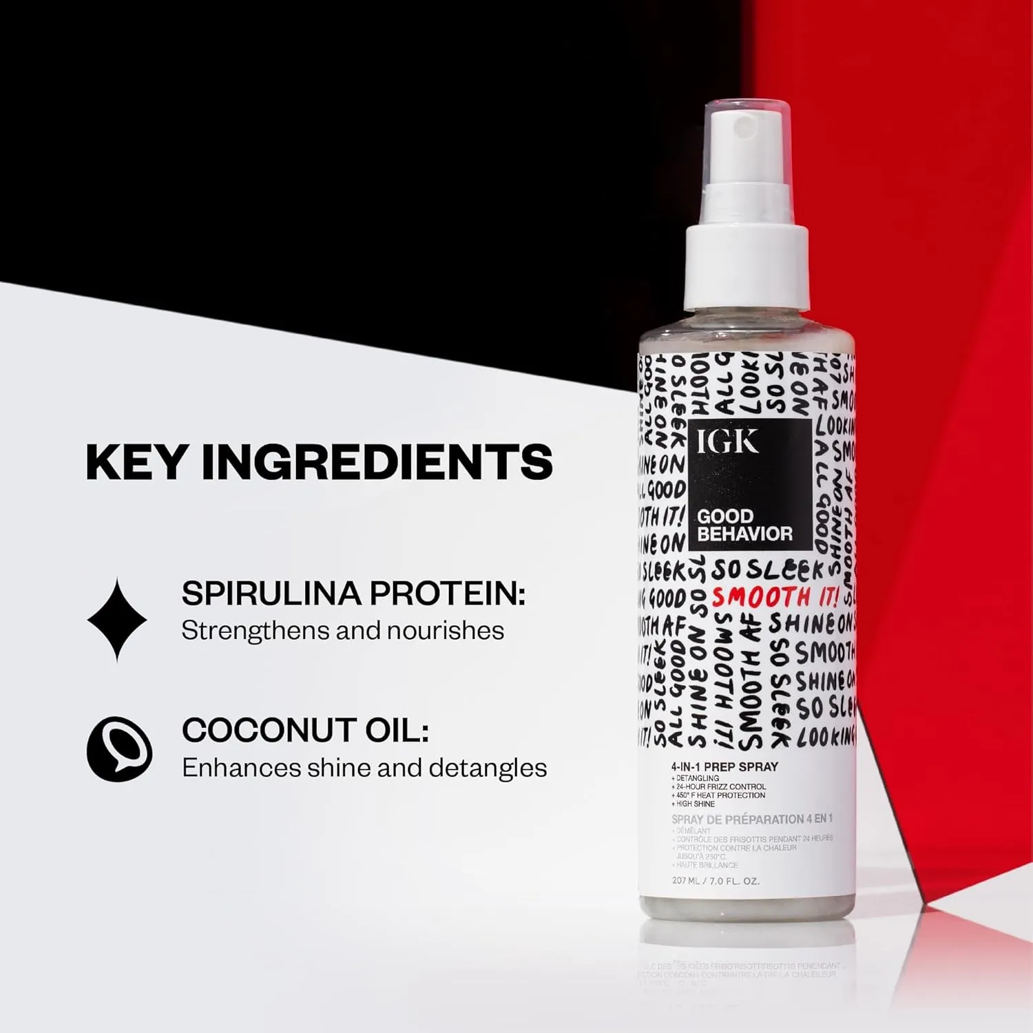 IGK GOOD BEHAVIOR 4-in-1 Prep Spray Travel Size | Gently Detangles, Controls Frizz for 24 Hours, Heat Protection & Shine | Weightless Formula for Smooth Hair | 2.0 Fl Oz (Pack of 2)