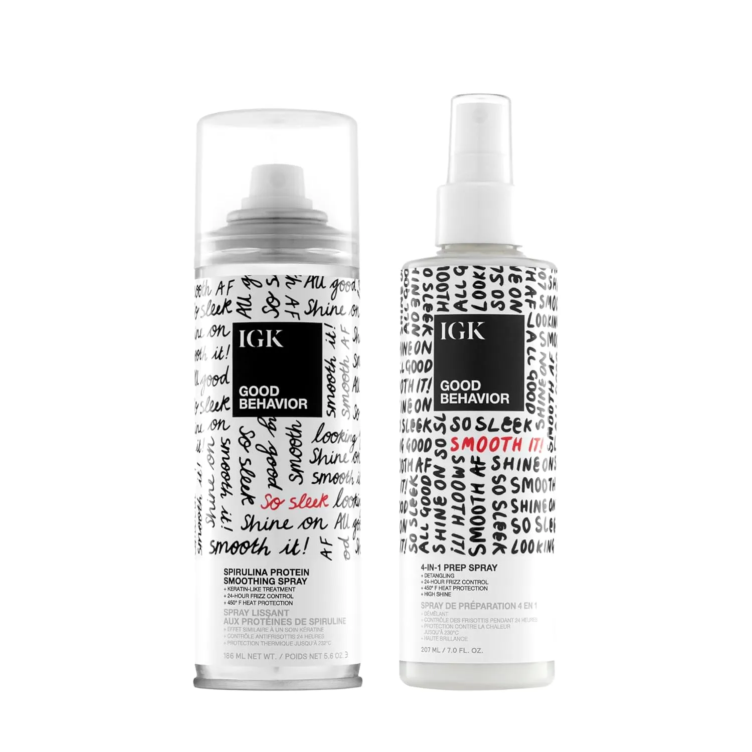 IGK GOOD BEHAVIOR Smoothing Frizz Fighters Set | 4-in-1 Prep Spray   Spirulina Protein Smoothing Spray | Frizz Control   Heat Protectant | Vegan   Cruelty Free