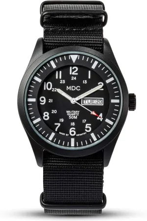 Infantry Men's Wrist Watch, Field Military Watches for Men Analog, Black Tactical Outdoor Sport Work Wristwatch, Waterproof Date Day 12/24 Hour with Army Nylon Band