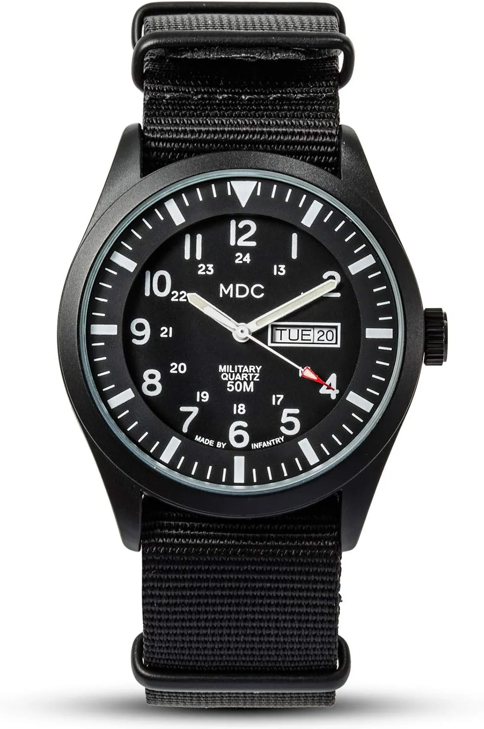 Infantry Men's Wrist Watch, Field Military Watches for Men Analog, Black Tactical Outdoor Sport Work Wristwatch, Waterproof Date Day 12/24 Hour with Army Nylon Band