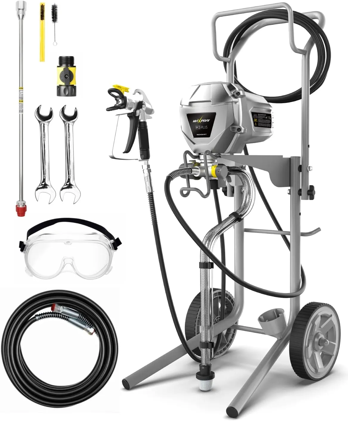 InoKraft MaXpray M3 Cart Airless Paint Sprayer, Highly Efficient Thinning-Free Minimal Overspray for Up to 15 Gallon DIY Painting Projects Home Interior & House Exterior, with Sprayer Accessories