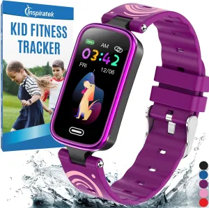 Inspiratek Kids Fitness Tracker for Age 5-16, 2022 Upgraded Kids Watch, Waterproof Pedometer with Sleep Monitor & Calorie Counter, Fitness Watch for Girls & Boys (Purple)