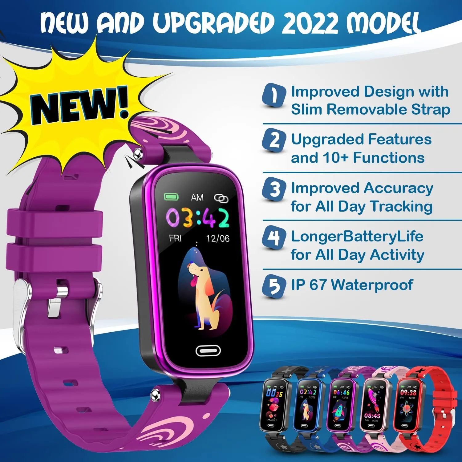 Inspiratek Kids Fitness Tracker for Age 5-16, 2022 Upgraded Kids Watch, Waterproof Pedometer with Sleep Monitor & Calorie Counter, Fitness Watch for Girls & Boys (Purple)