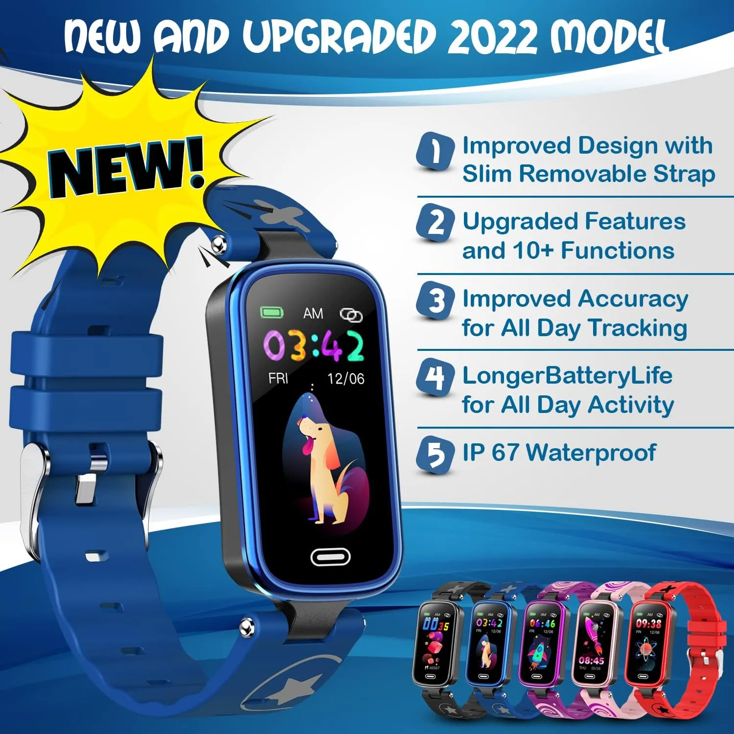 Inspiratek Kids Fitness Tracker for Age 5-16，2022 Upgraded Tracker Kids Watch，Waterproof Watch for Kids with Pedometer，Sleep Monitor & Calorie Counter，Fitness Watch for Kids Girls Boys Teen (Blue)