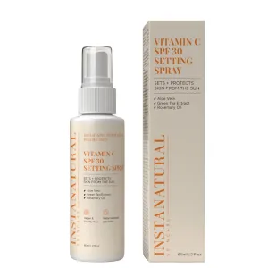 InstaNatural Skin Care Vitamin C SPF 30 Broad Spectrum Sunscreen Make Up Setting Spray, Brightens & Hydrates, UVA, UVB Sun Protection Sunblock, with Aloe Vera & Botanicals, Pump Bottle, 2 Fl Oz